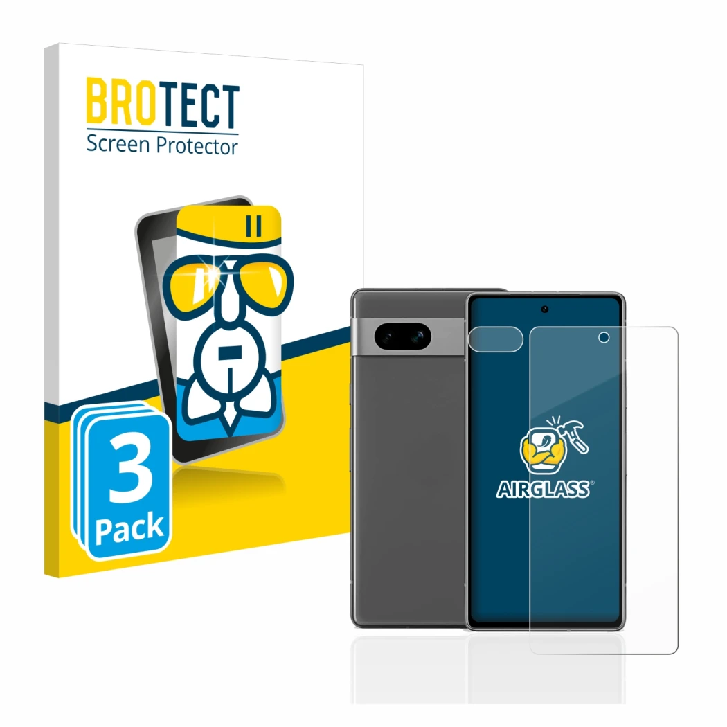 Parte frontale di una confezione del prodotto con il logo del marchio BROTECT. Accanto è raffigurato il dispositivo Google Pix