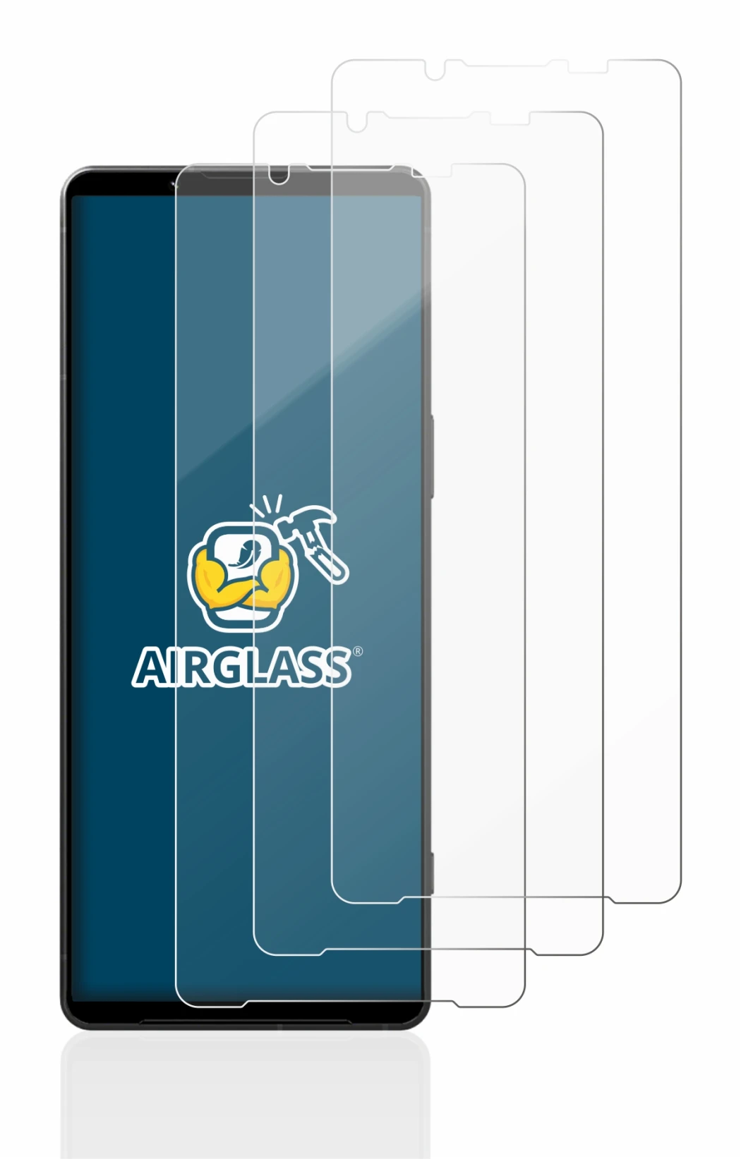 Immagine del dispositivo Sony Xperia 1 V con un'ampia varietà di protezioni per lo schermo.