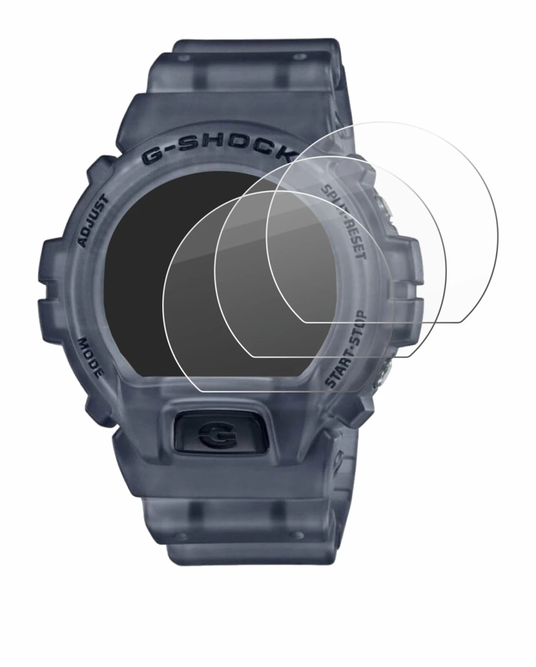 Immagine del dispositivo Casio G-Shock DW-6900 con un'ampia varietà di protezioni per lo schermo.