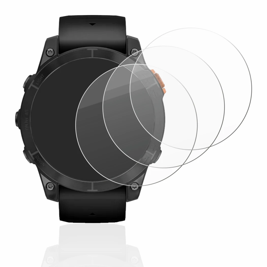 Immagine del dispositivo Garmin Fenix 7 Pro Solar (47 mm) con un'ampia varietà di protezioni per lo schermo.