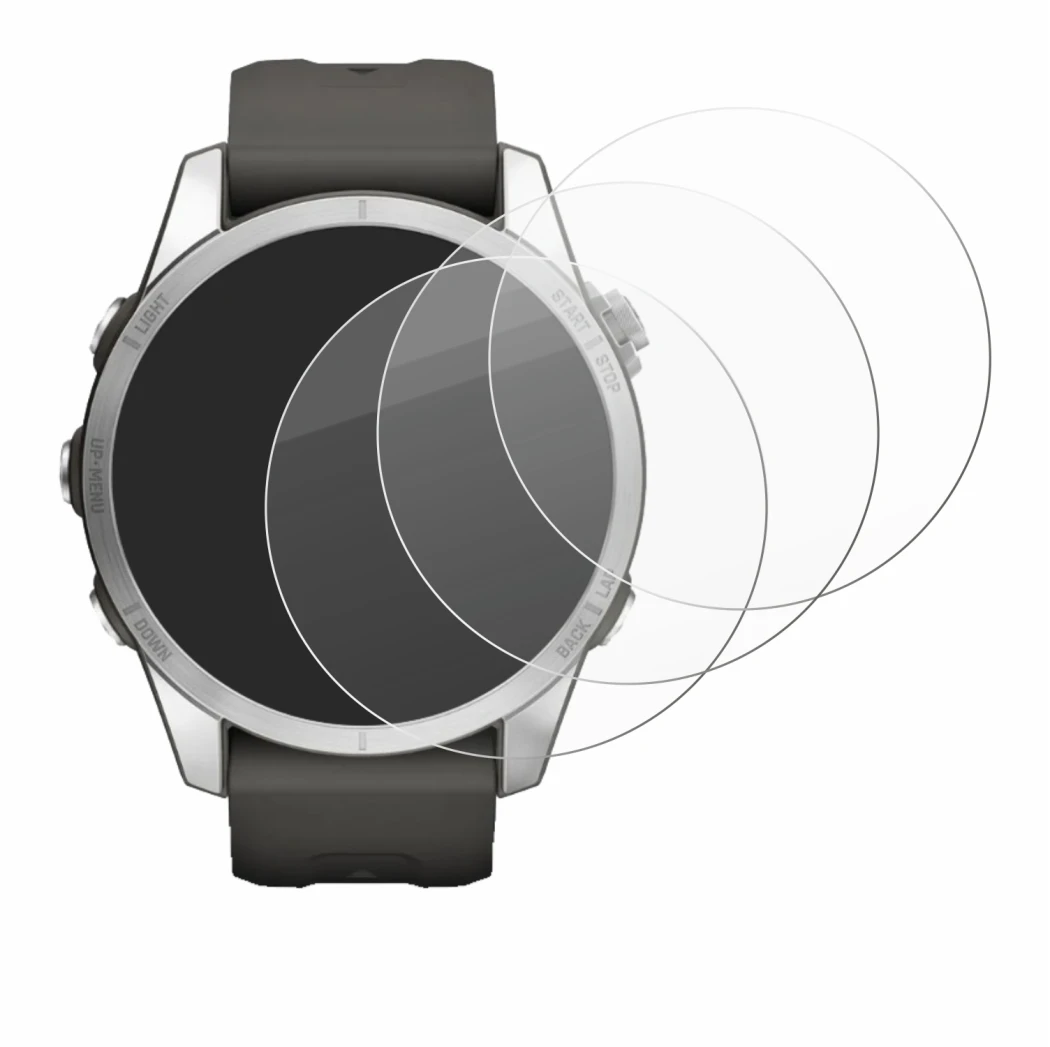 Immagine del dispositivo Garmin Fenix 7S Pro Solar (42 mm) con un'ampia varietà di protezioni per lo schermo.