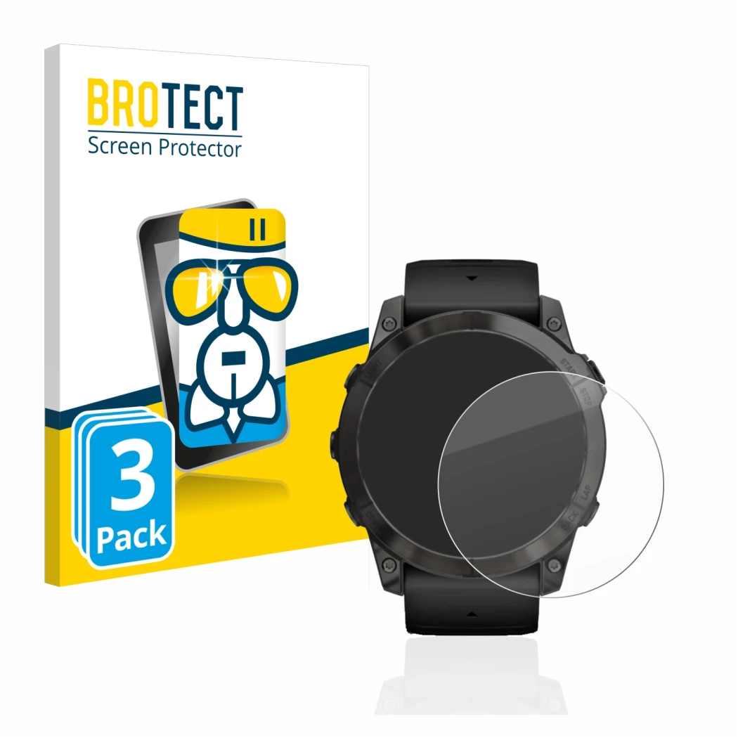 Parte frontale di una confezione del prodotto con il logo del marchio BROTECT. Accanto è raffigurato il dispositivo Garmin Epi