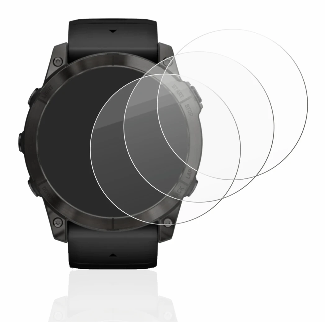 Immagine del dispositivo Garmin Epix Pro (Gen 2) (51 mm) con un'ampia varietà di protezioni per lo schermo.