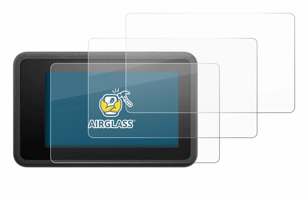 Immagine del dispositivo DJI Osmo Action 4 con un'ampia varietà di protezioni per lo schermo.