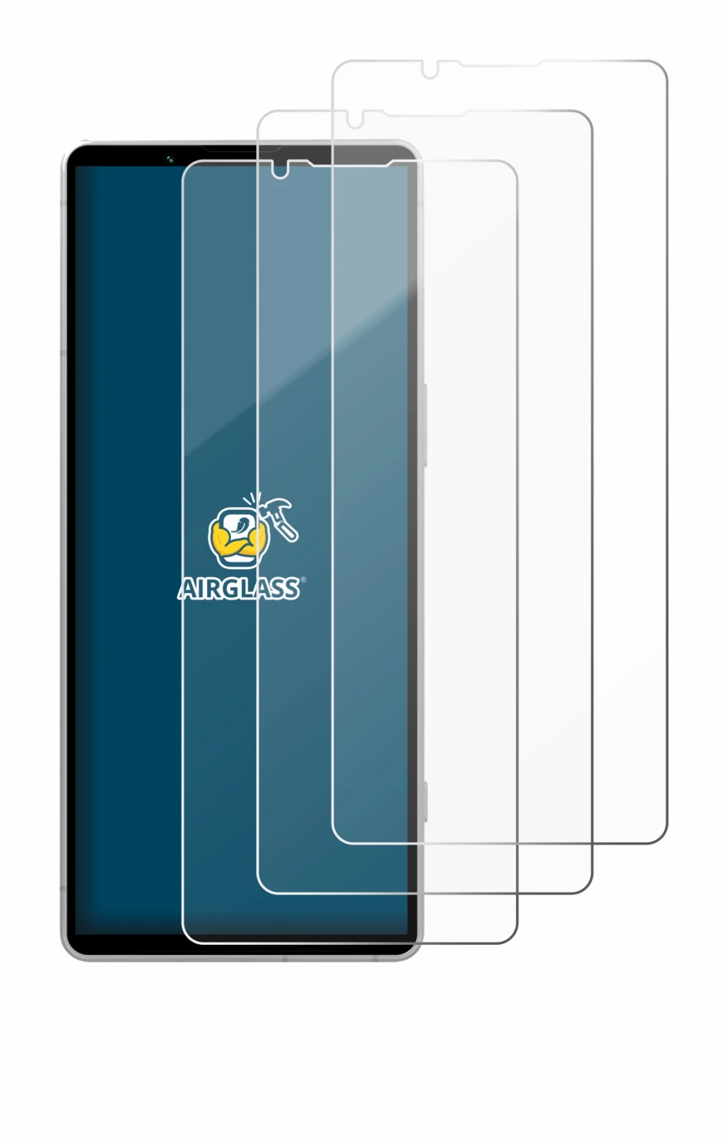 Immagine del dispositivo Sony Xperia 5 V con un'ampia varietà di protezioni per lo schermo.