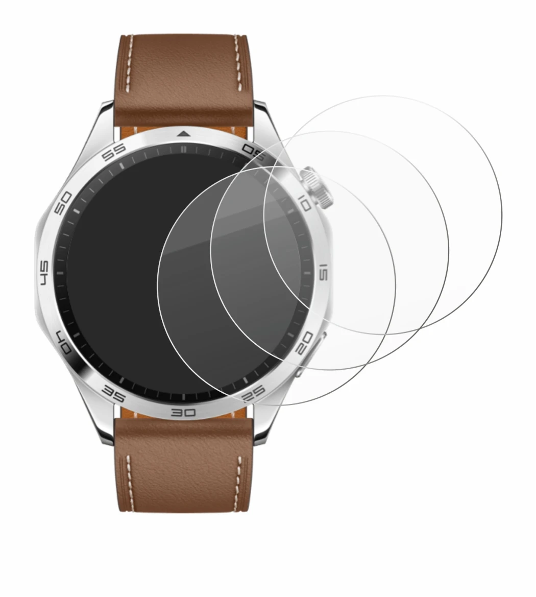 Immagine del dispositivo Huawei Watch GT 4 (46mm) con un'ampia varietà di protezioni per lo schermo.