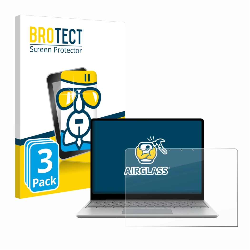 Parte frontale di una confezione del prodotto con il logo del marchio BROTECT. Accanto è raffigurato il dispositivo Microsoft 