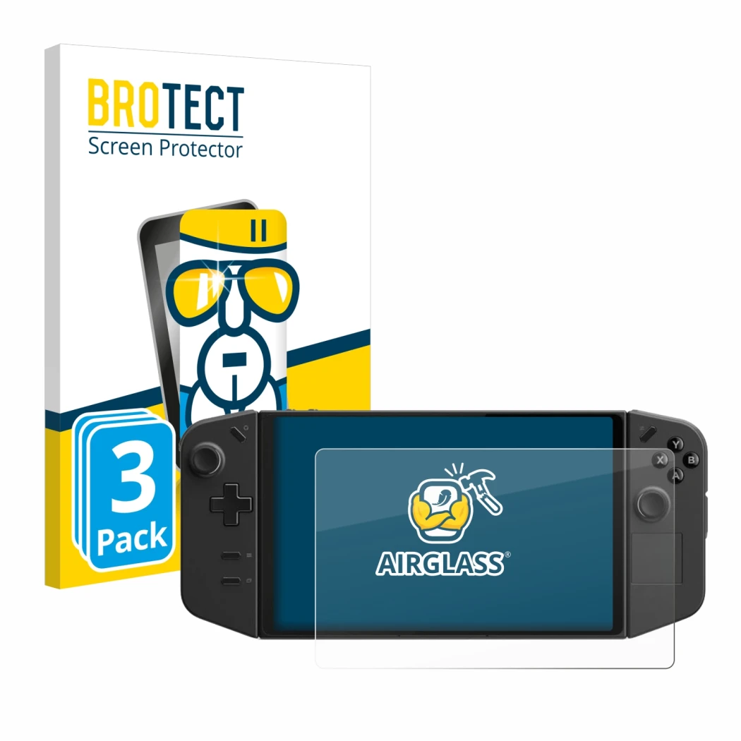 Parte frontale di una confezione del prodotto con il logo del marchio BROTECT. Accanto è raffigurato il dispositivo Lenovo Leg