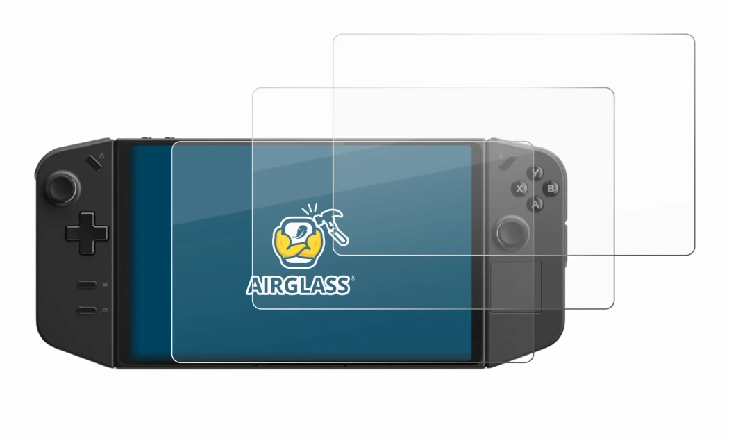 Immagine del dispositivo Lenovo Legion Go con un'ampia varietà di protezioni per lo schermo.