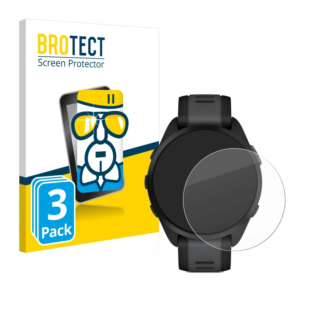 Parte frontale di una confezione del prodotto con il logo del marchio BROTECT. Accanto è raffigurato il dispositivo Garmin For