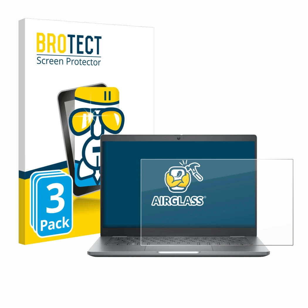 Parte frontale di una confezione del prodotto con il logo del marchio BROTECT. Accanto è raffigurato il dispositivo Dell Latit