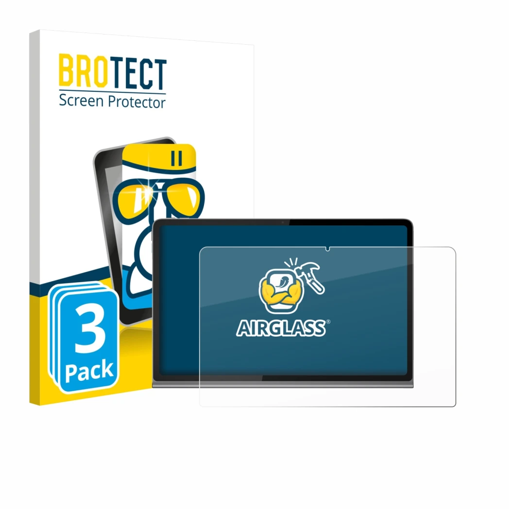 Parte frontale di una confezione del prodotto con il logo del marchio BROTECT. Accanto è raffigurato il dispositivo Lenovo Tab