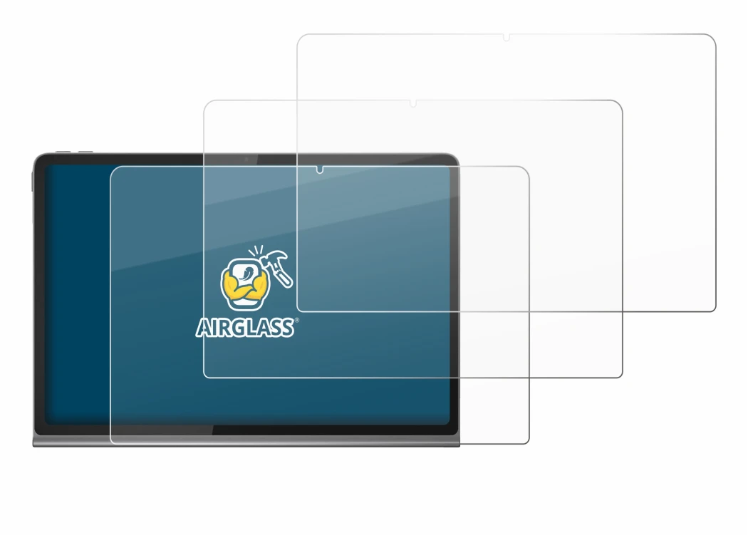 Immagine del dispositivo Lenovo Tab Plus con un'ampia varietà di protezioni per lo schermo.