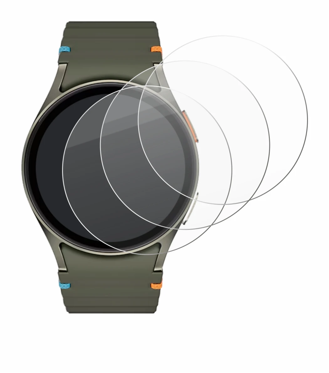 Immagine del dispositivo Samsung Galaxy Watch 7 (40 mm) con un'ampia varietà di protezioni per lo schermo.