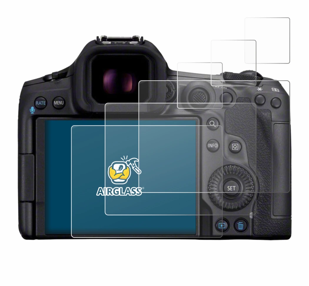 Immagine del dispositivo Canon EOS R5 Mark II con un'ampia varietà di protezioni per lo schermo.