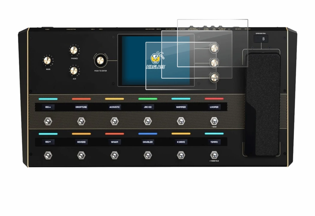 Immagine del dispositivo Headrush Prime con un'ampia varietà di protezioni per lo schermo.