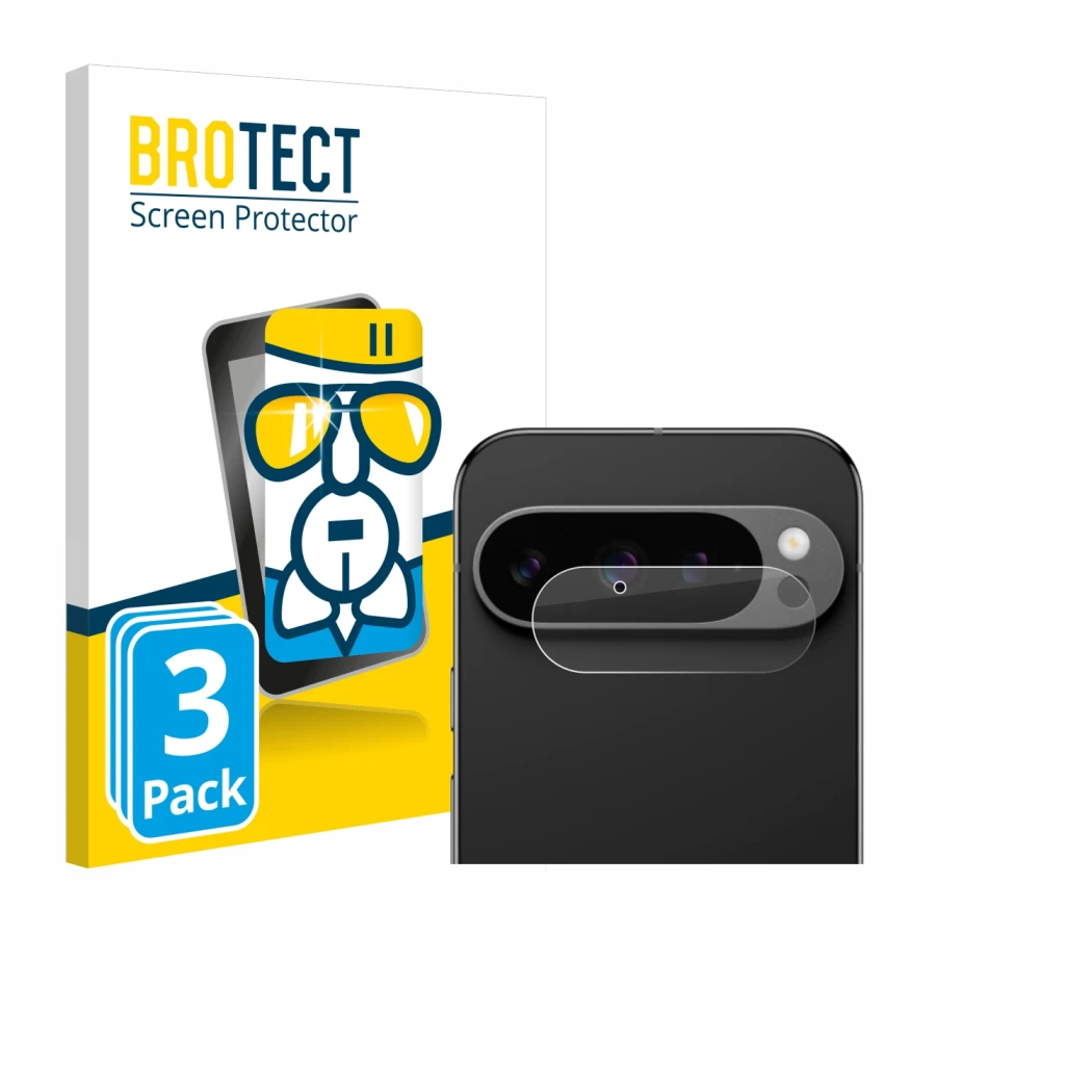 Parte frontale di una confezione del prodotto con il logo del marchio BROTECT. Accanto è raffigurato il dispositivo Google Pix