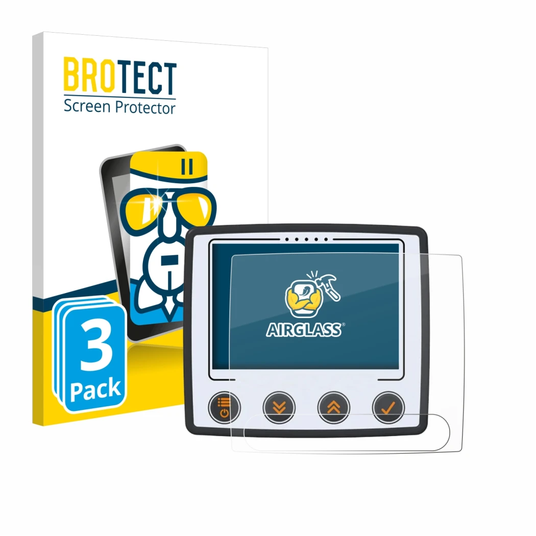 Parte frontale di una confezione del prodotto con il logo del marchio BROTECT. Accanto è raffigurato il dispositivo Skytraxx 5