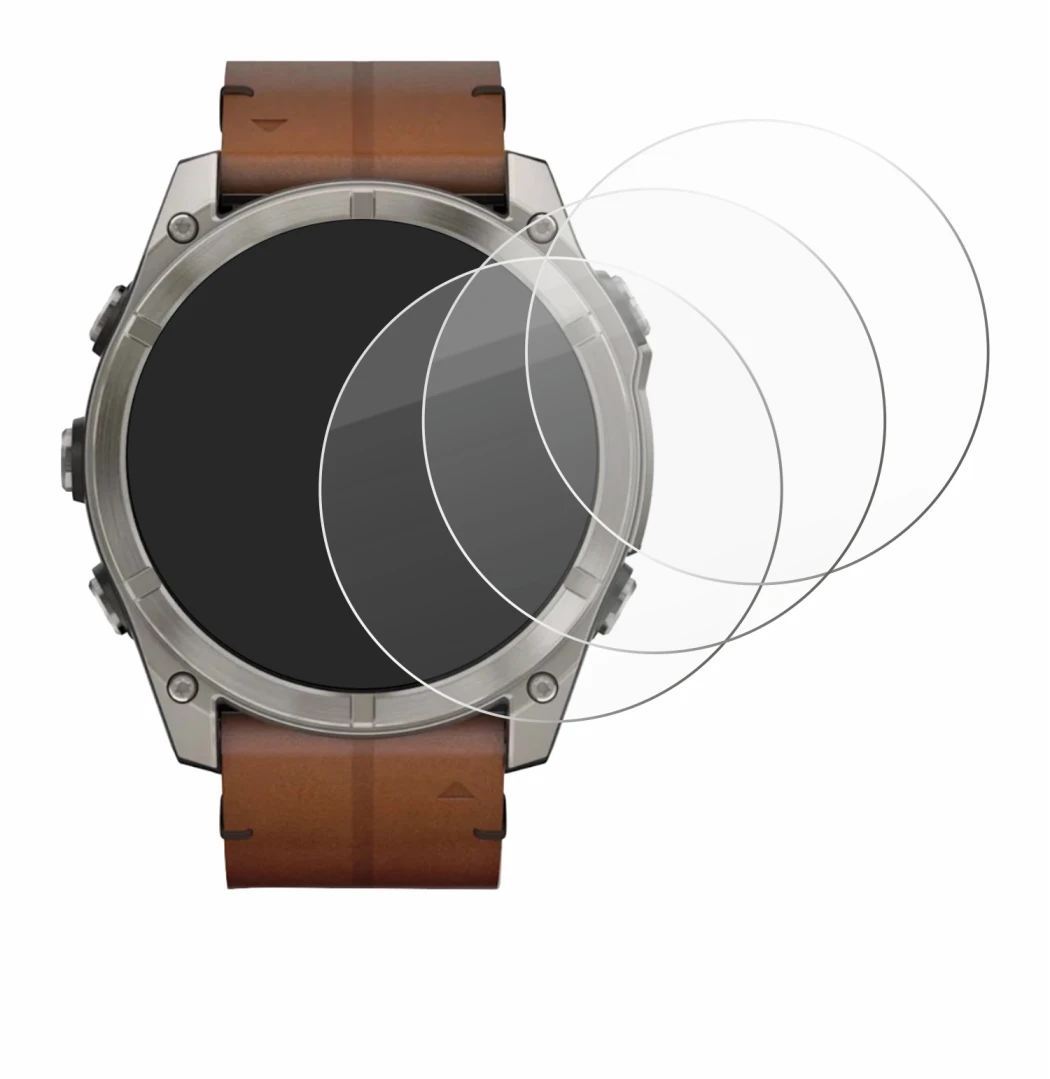 Immagine del dispositivo Garmin Fenix 8 AMOLED (51 mm) con un'ampia varietà di protezioni per lo schermo.