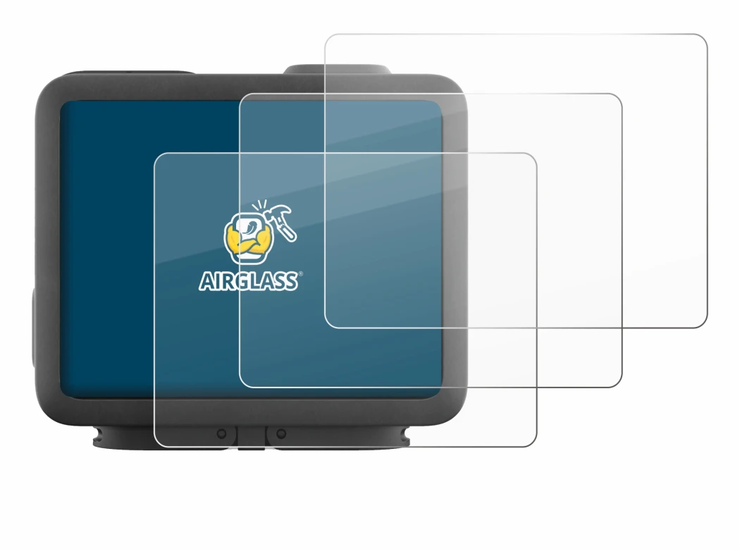 Immagine del dispositivo GoPro Hero 4k con un'ampia varietà di protezioni per lo schermo.