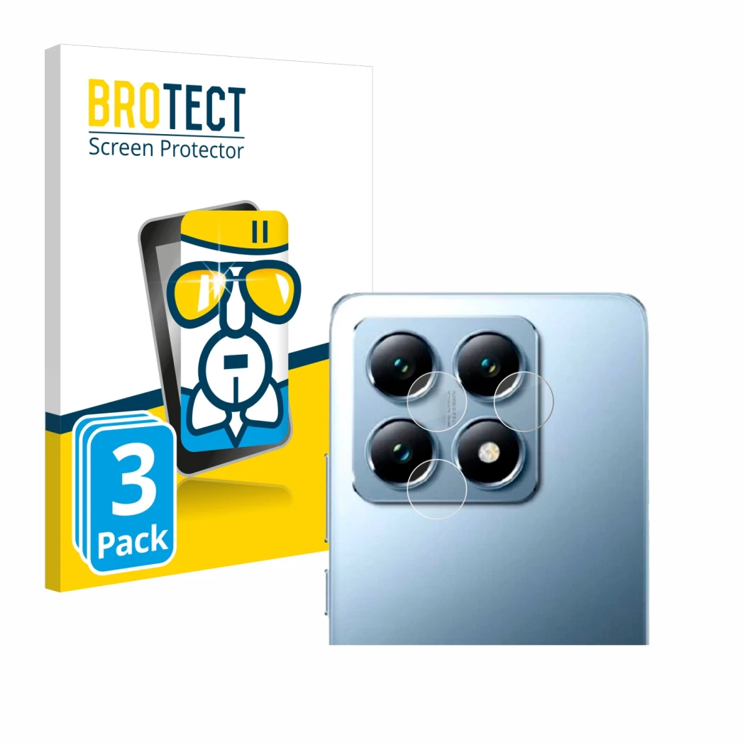 Parte frontale di una confezione del prodotto con il logo del marchio BROTECT. Accanto è raffigurato il dispositivo Xiaomi 14T