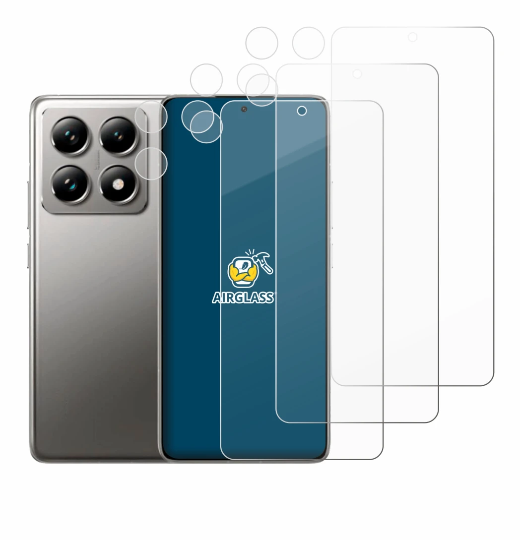 Immagine del dispositivo Xiaomi 14T Pro (Fronte+Fotocamera) con un'ampia varietà di protezioni per lo schermo.