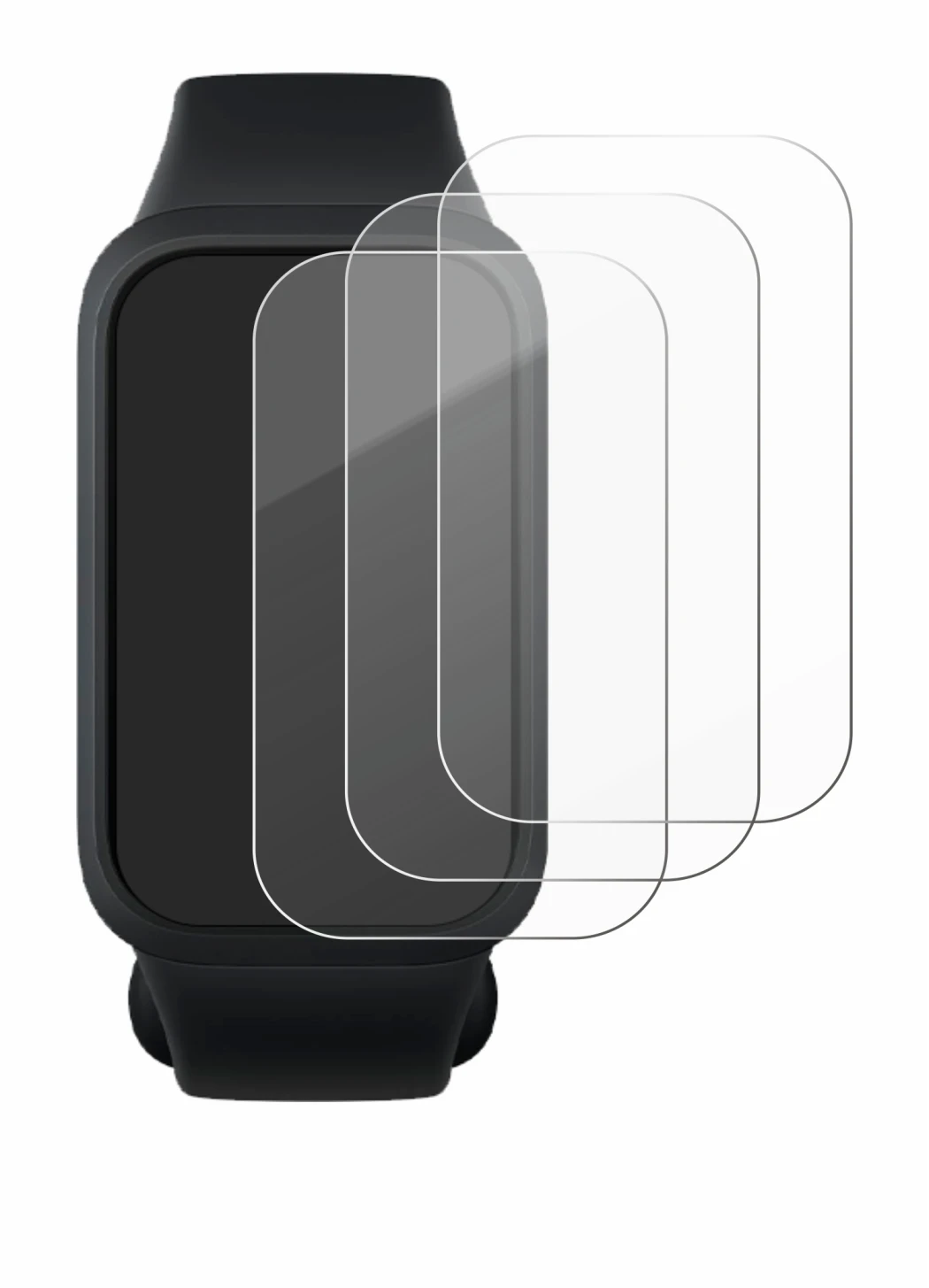 Immagine del dispositivo Xiaomi Smart Band 9 Active con un'ampia varietà di protezioni per lo schermo.
