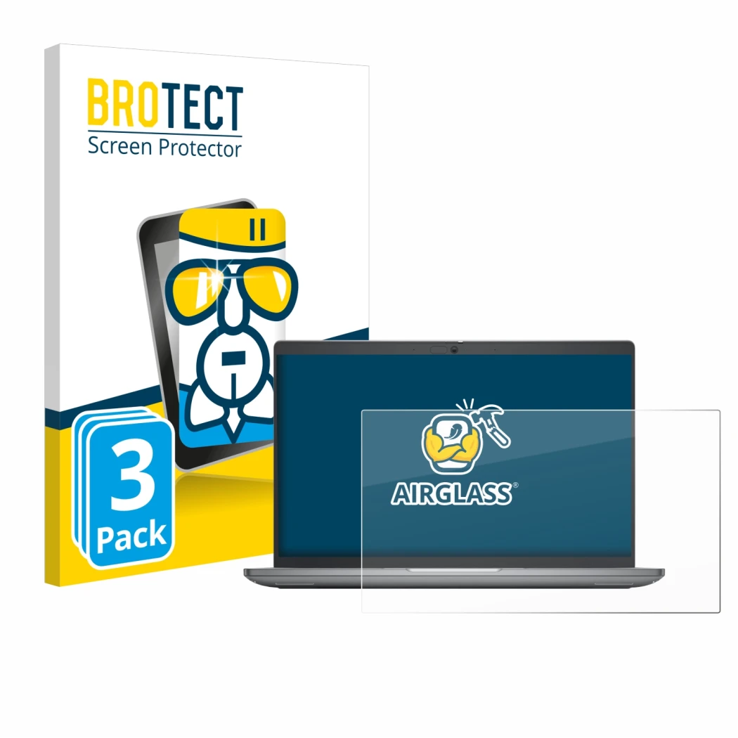 Parte frontale di una confezione del prodotto con il logo del marchio BROTECT. Accanto è raffigurato il dispositivo Dell Latit