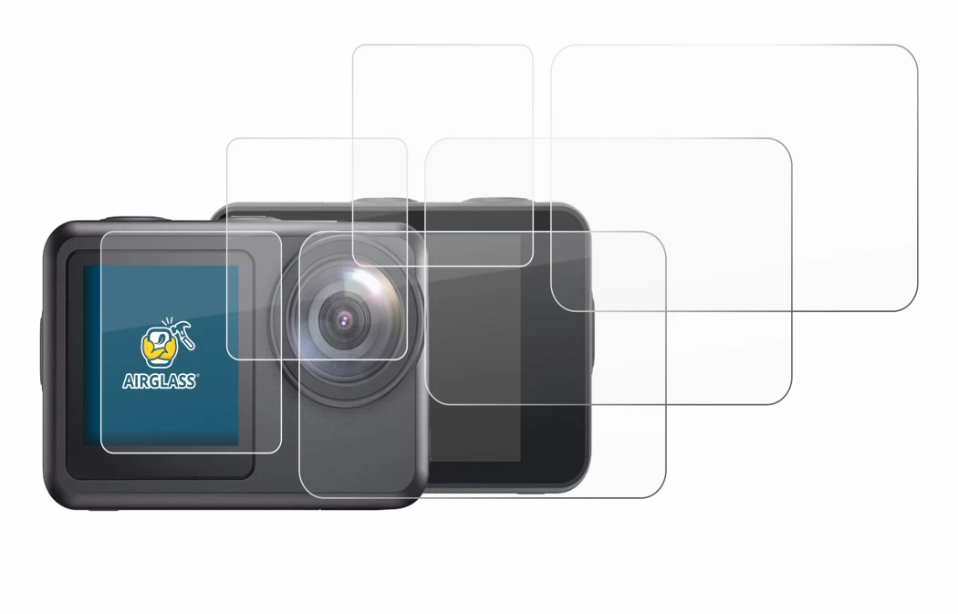 Immagine del dispositivo Akaso Brave 7 LE con un'ampia varietà di protezioni per lo schermo.