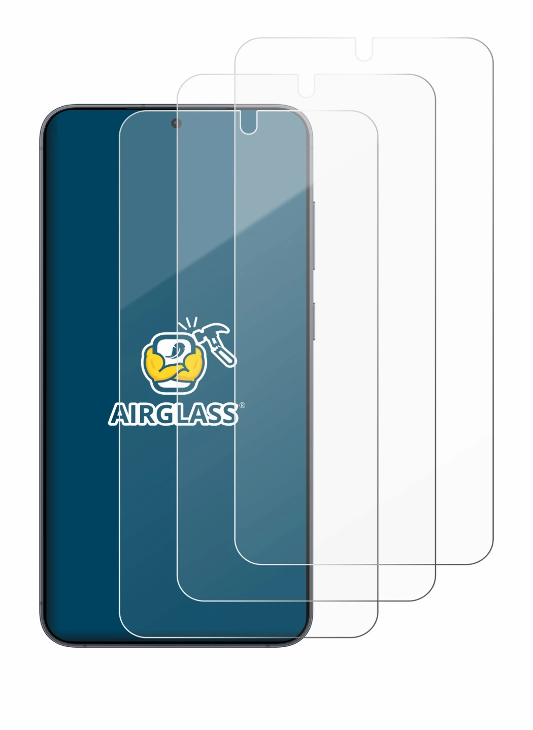 Immagine del dispositivo Samsung Galaxy S25 con un'ampia varietà di protezioni per lo schermo.