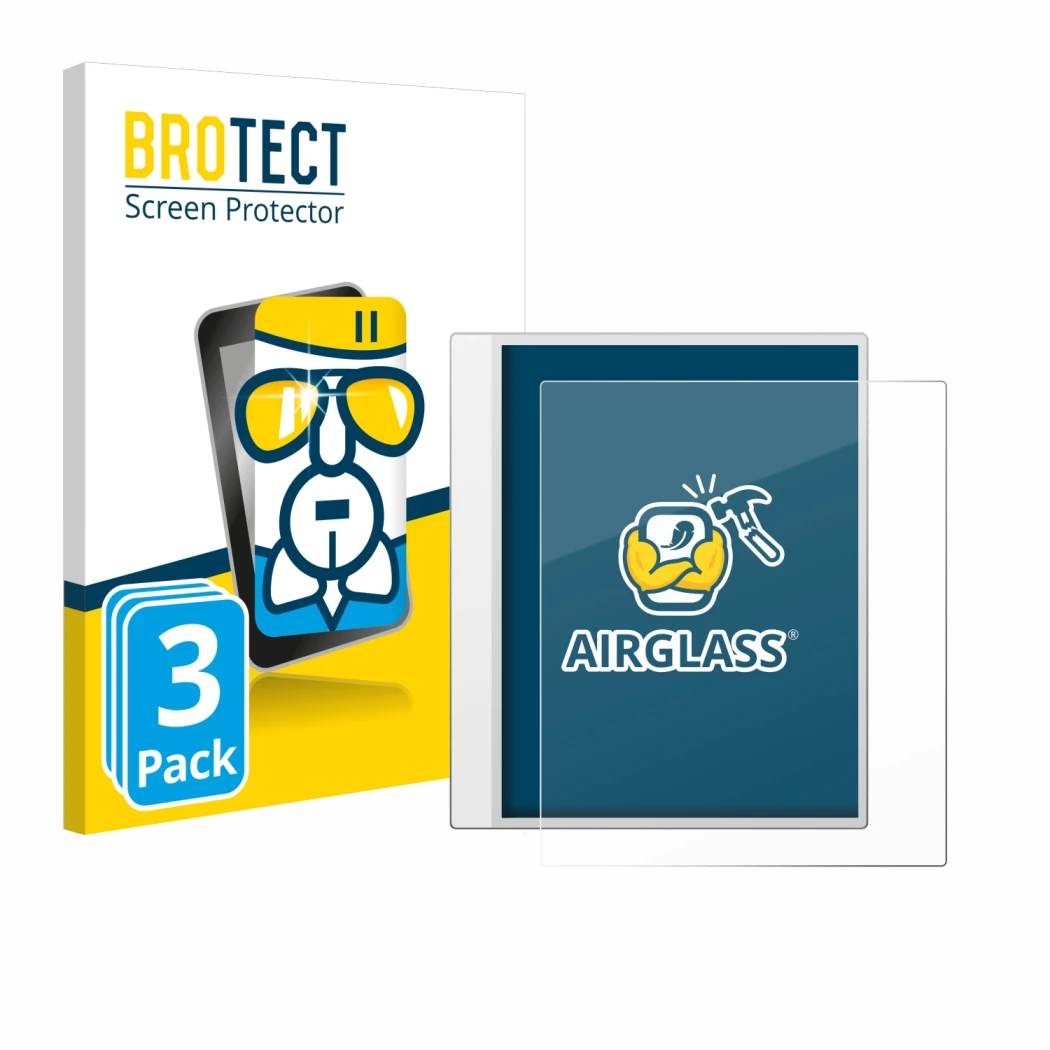 Parte frontale di una confezione del prodotto con il logo del marchio BROTECT. Accanto è raffigurato il dispositivo Boox Note 