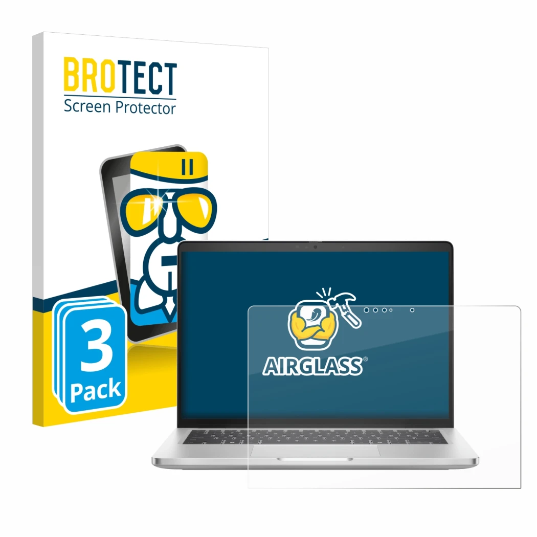 Parte frontale di una confezione del prodotto con il logo del marchio BROTECT. Accanto è raffigurato il dispositivo Dell Pro 1