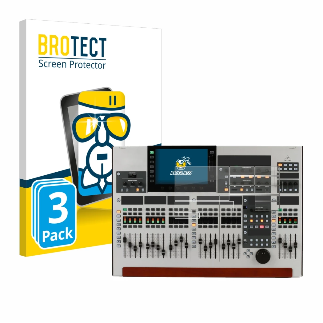 Parte frontale di una confezione del prodotto con il logo del marchio BROTECT. Accanto è raffigurato il dispositivo Behringer 