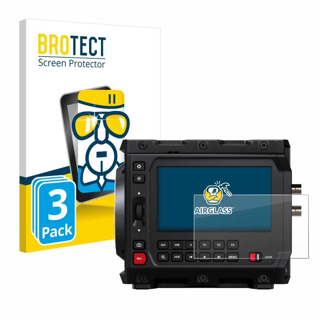 Parte frontale di una confezione del prodotto con il logo del marchio BROTECT. Accanto è raffigurato il dispositivo Blackmagic