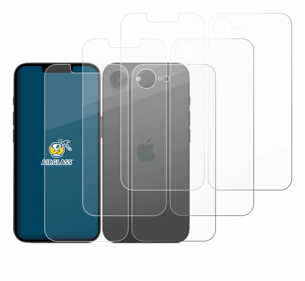 Immagine del dispositivo Apple iPhone 16e (Fronte+Retro) con un'ampia varietà di protezioni per lo schermo.