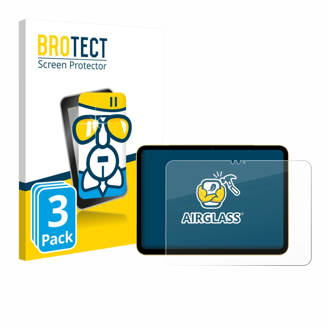 Parte frontale di una confezione del prodotto con il logo del marchio BROTECT. Accanto è raffigurato il dispositivo Apple iPad