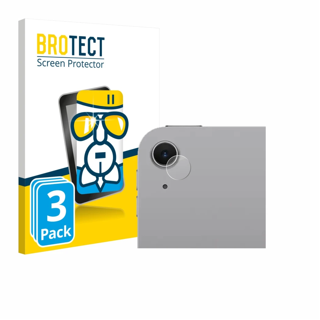 Parte frontale di una confezione del prodotto con il logo del marchio BROTECT. Accanto è raffigurato il dispositivo Apple iPad