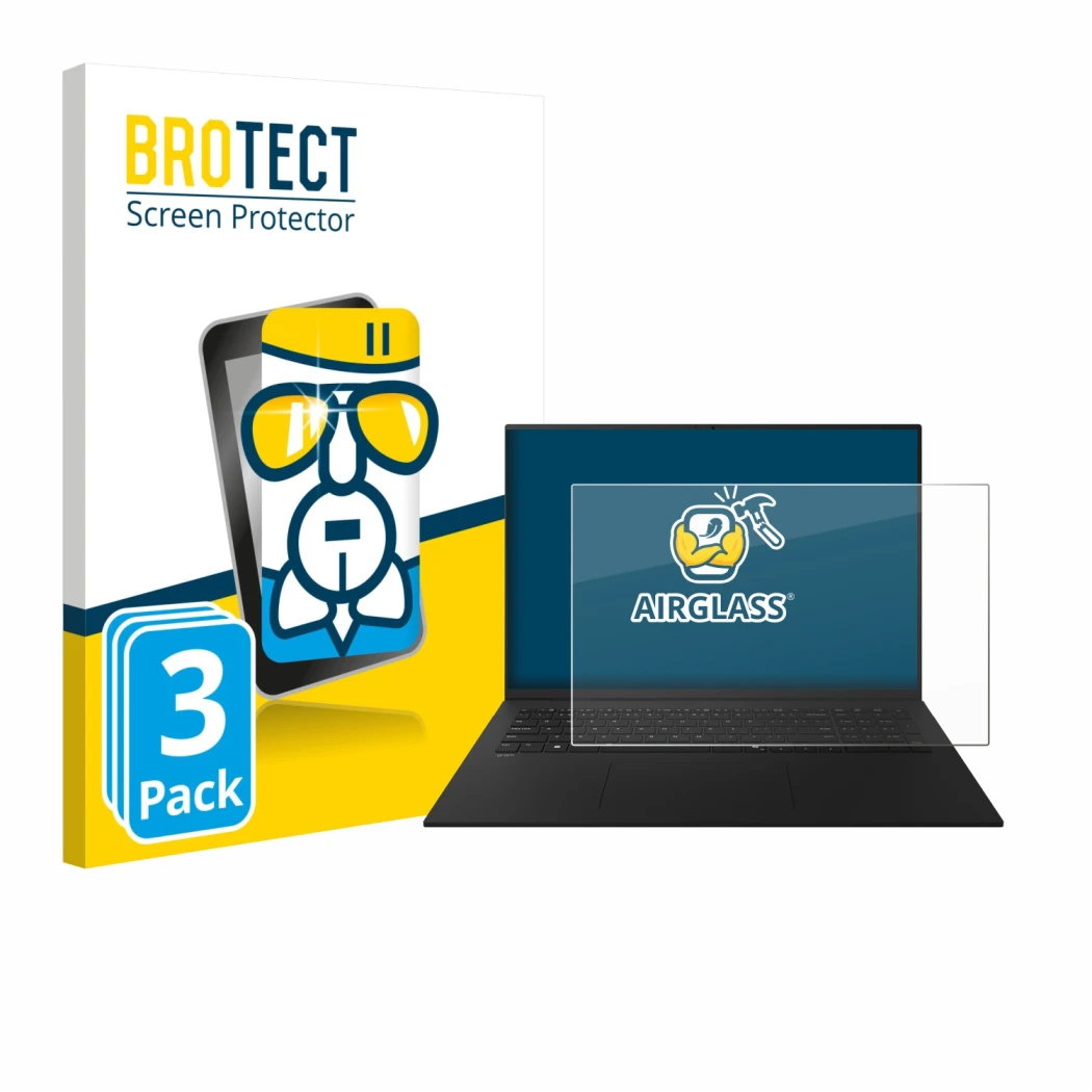 Parte frontale di una confezione del prodotto con il logo del marchio BROTECT. Accanto è raffigurato il dispositivo LG gram 17