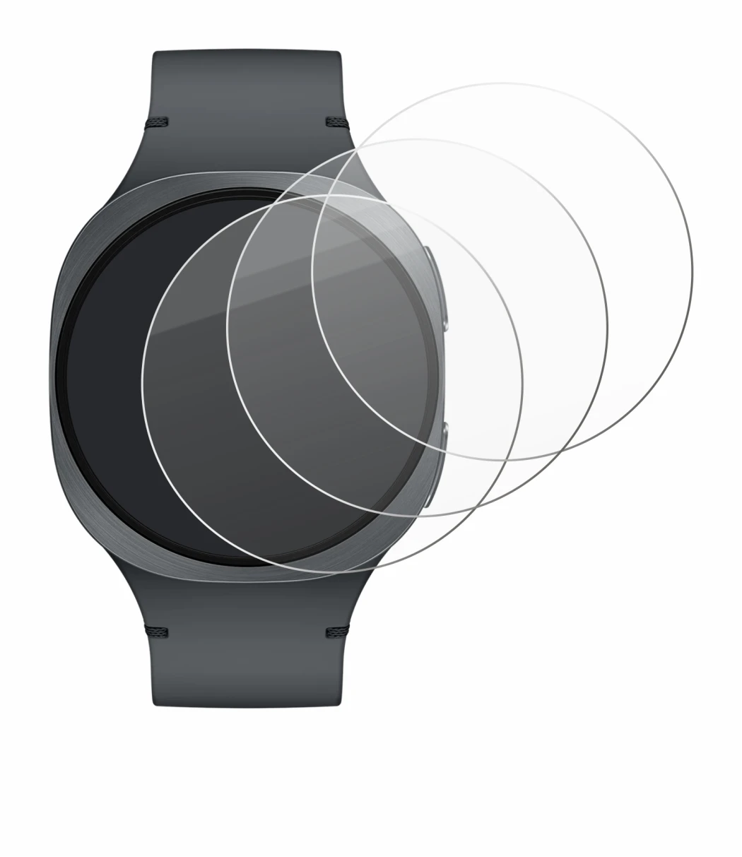 Immagine del dispositivo Samsung Galaxy Watch 8 (40 mm) con un'ampia varietà di protezioni per lo schermo.