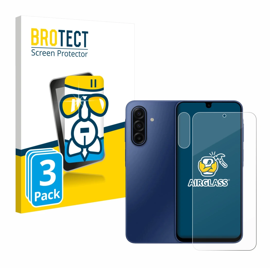 Parte frontale di una confezione del prodotto con il logo del marchio BROTECT. Accanto è raffigurato il dispositivo Samsung Ga