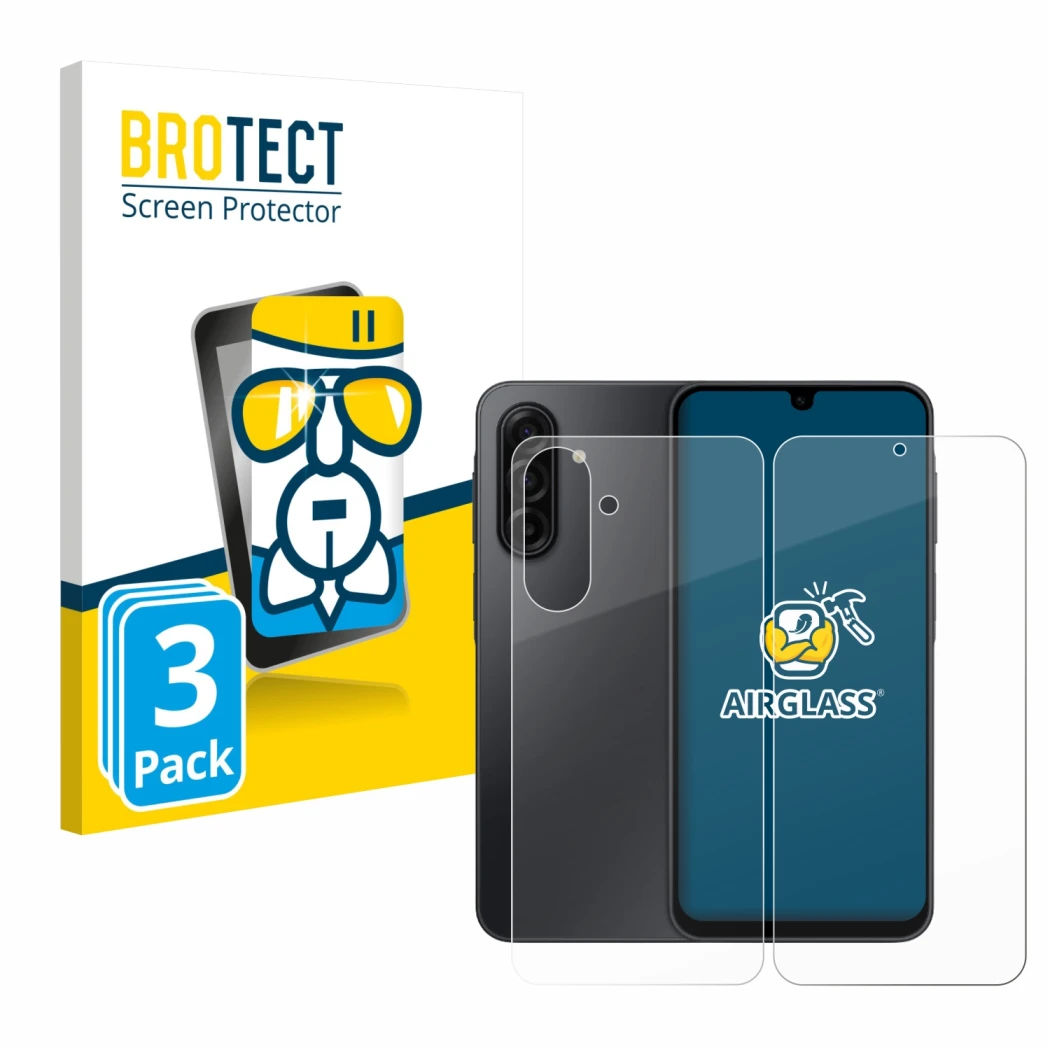 Parte frontale di una confezione del prodotto con il logo del marchio BROTECT. Accanto è raffigurato il dispositivo Samsung Ga