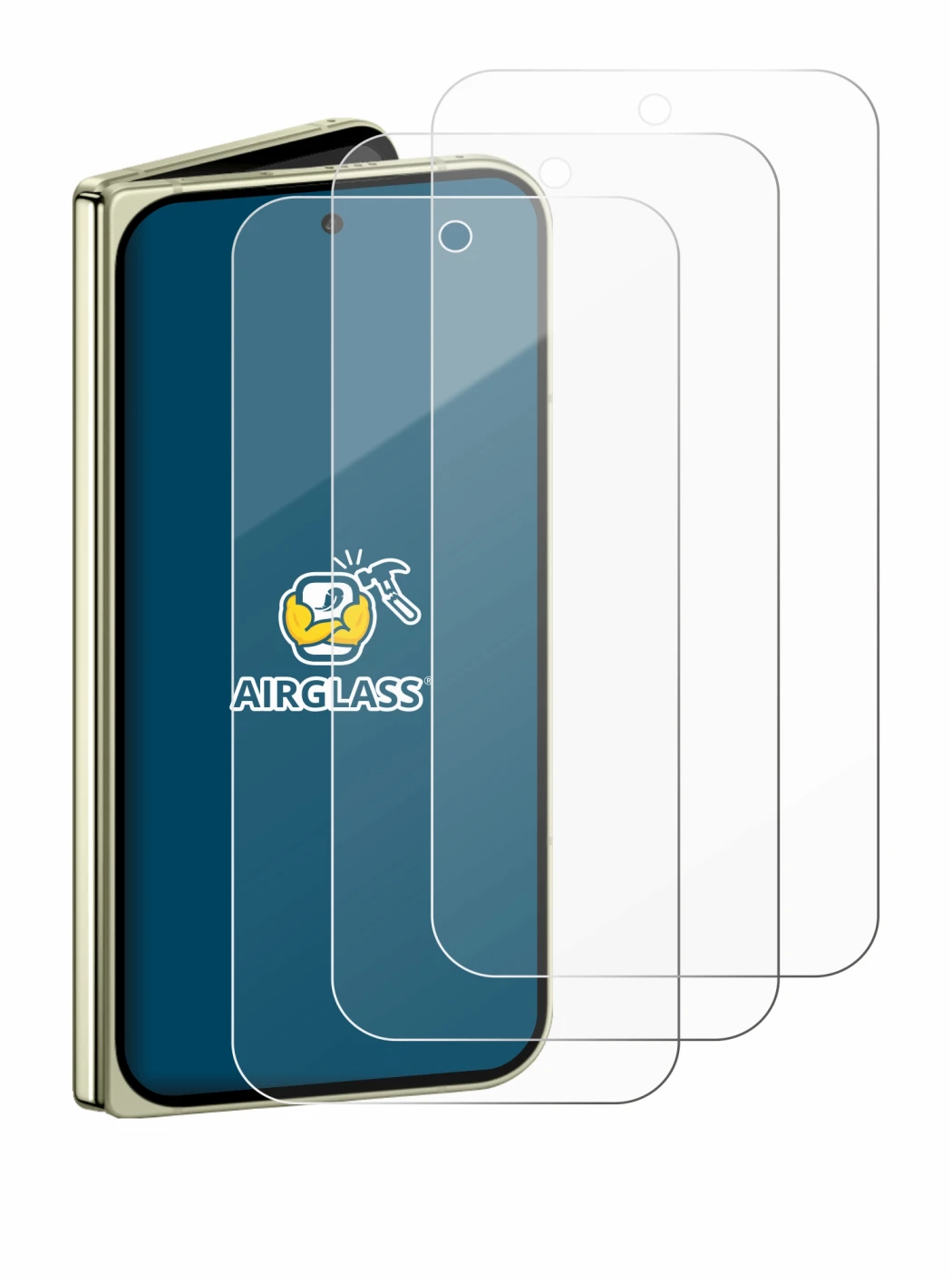 Immagine del dispositivo Google Pixel 10 Pro Fold con un'ampia varietà di protezioni per lo schermo.