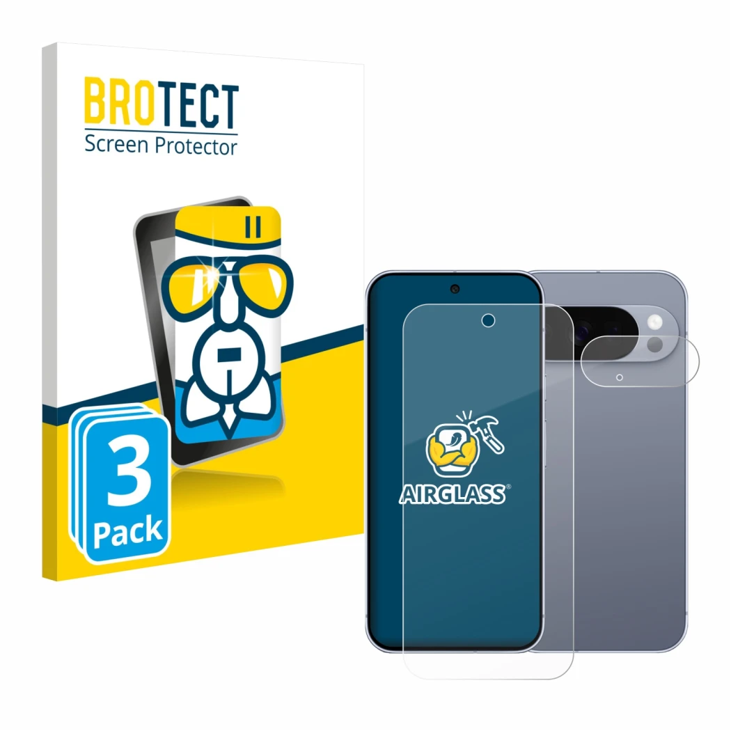 Parte frontale di una confezione del prodotto con il logo del marchio BROTECT. Accanto è raffigurato il dispositivo Google Pix