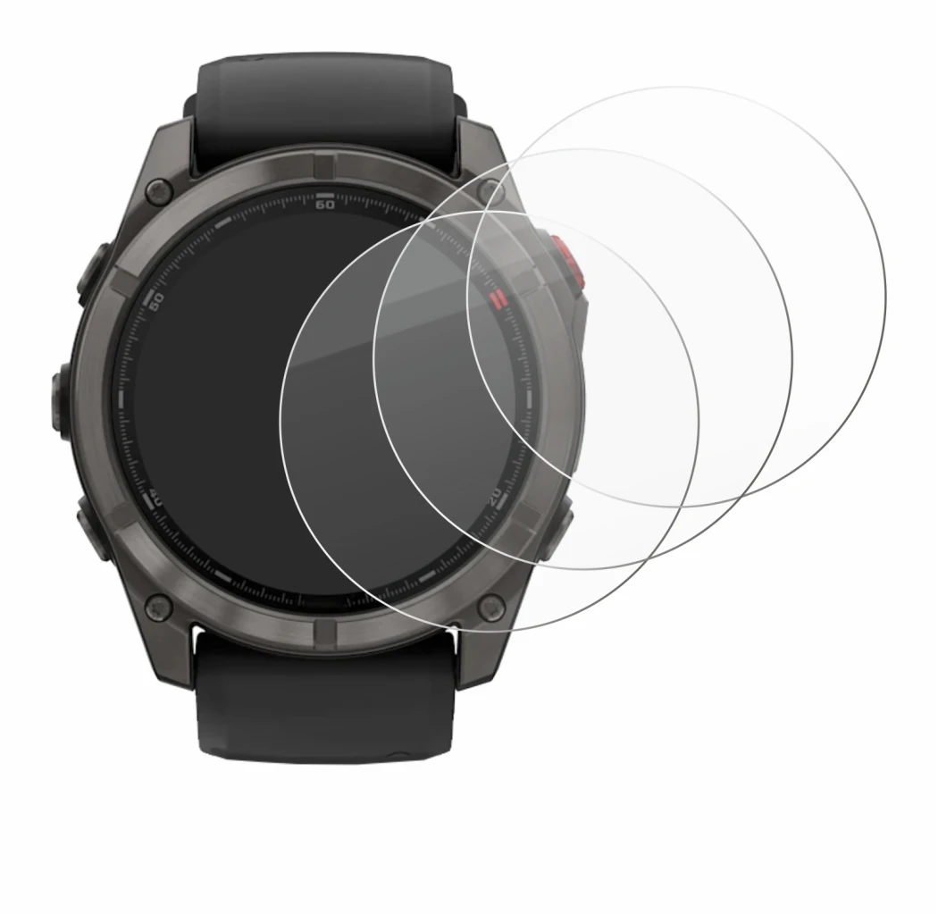 Immagine del dispositivo Garmin Fenix 8 Pro AMOLED (51 mm) con un'ampia varietà di protezioni per lo schermo.