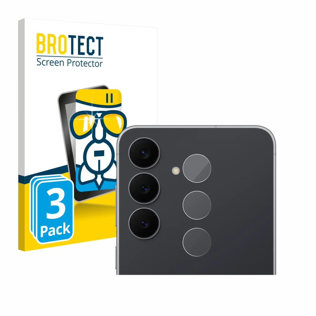 Parte frontale di una confezione del prodotto con il logo del marchio BROTECT. Accanto è raffigurato il dispositivo Samsung Ga