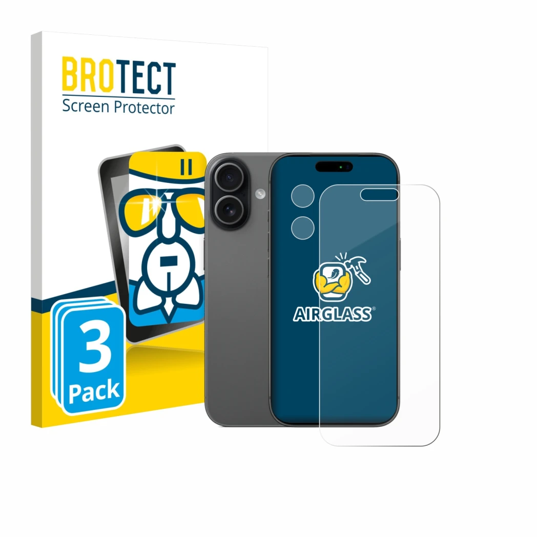 Parte frontale di una confezione del prodotto con il logo del marchio BROTECT. Accanto è raffigurato il dispositivo Apple iPho