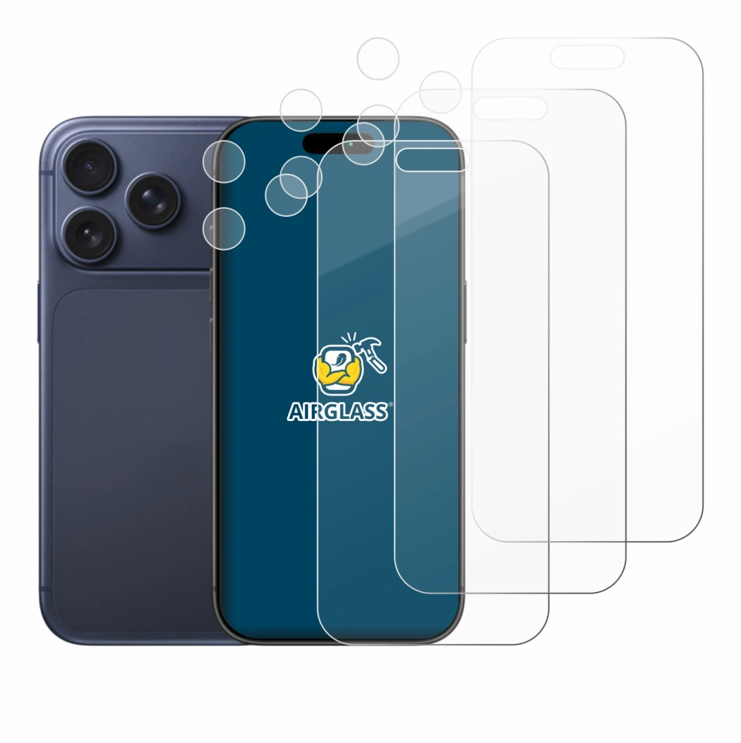 Immagine del dispositivo Apple iPhone 17 Pro (Fronte+Fotocamera) con un'ampia varietà di protezioni per lo schermo.