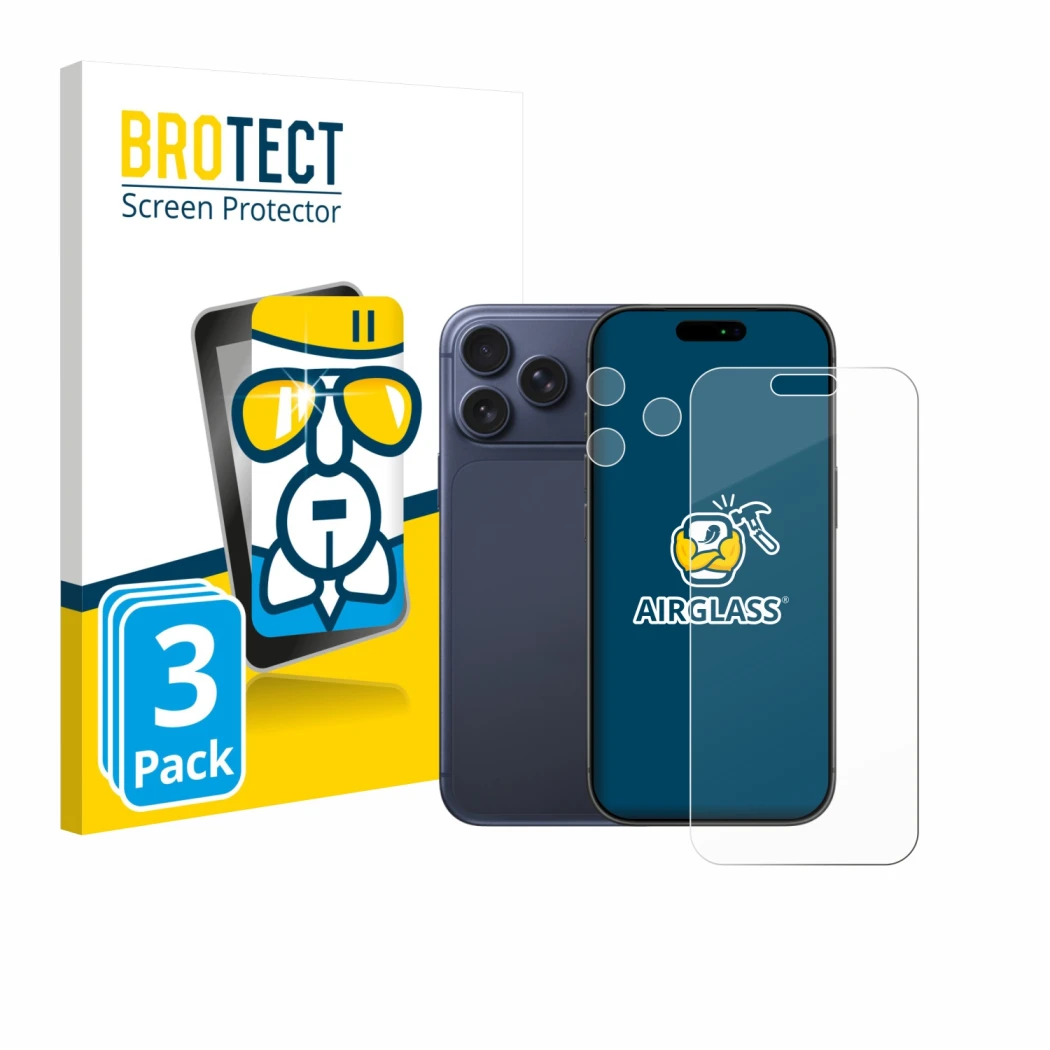 Parte frontale di una confezione del prodotto con il logo del marchio BROTECT. Accanto è raffigurato il dispositivo Apple iPho