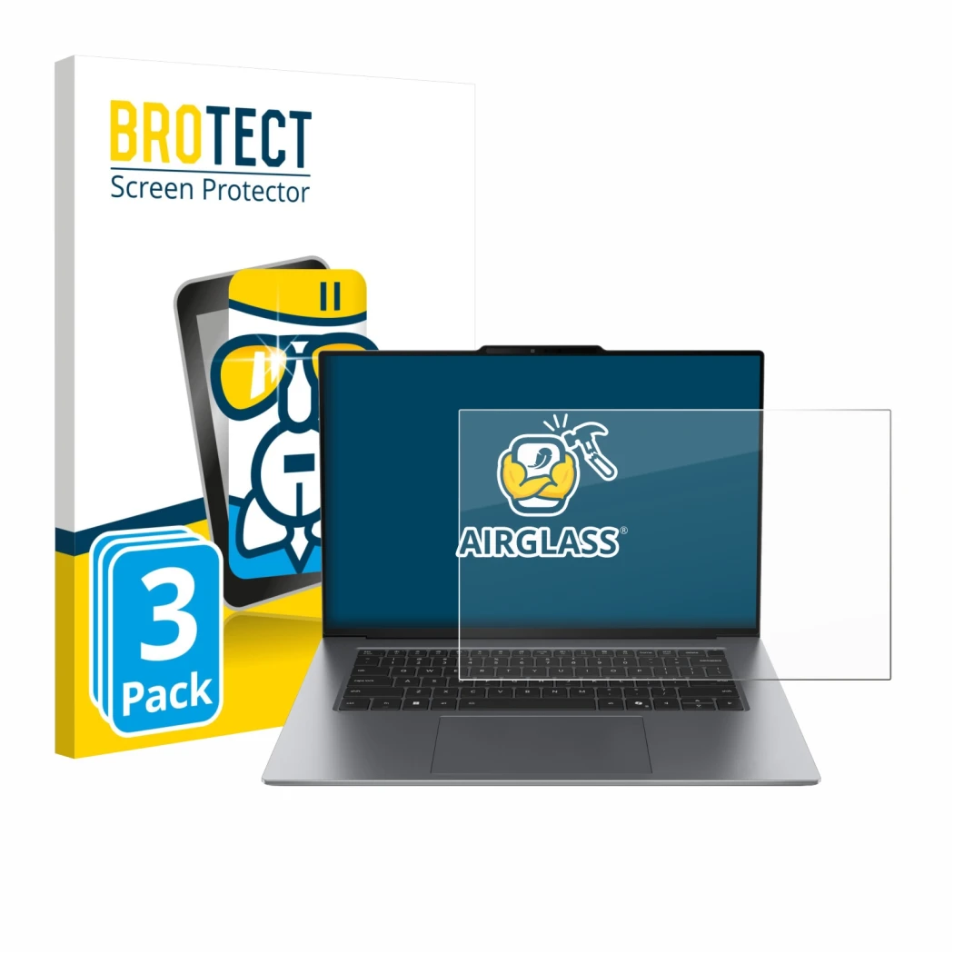 Parte frontale di una confezione del prodotto con il logo del marchio BROTECT. Accanto è raffigurato il dispositivo Lenovo Thi