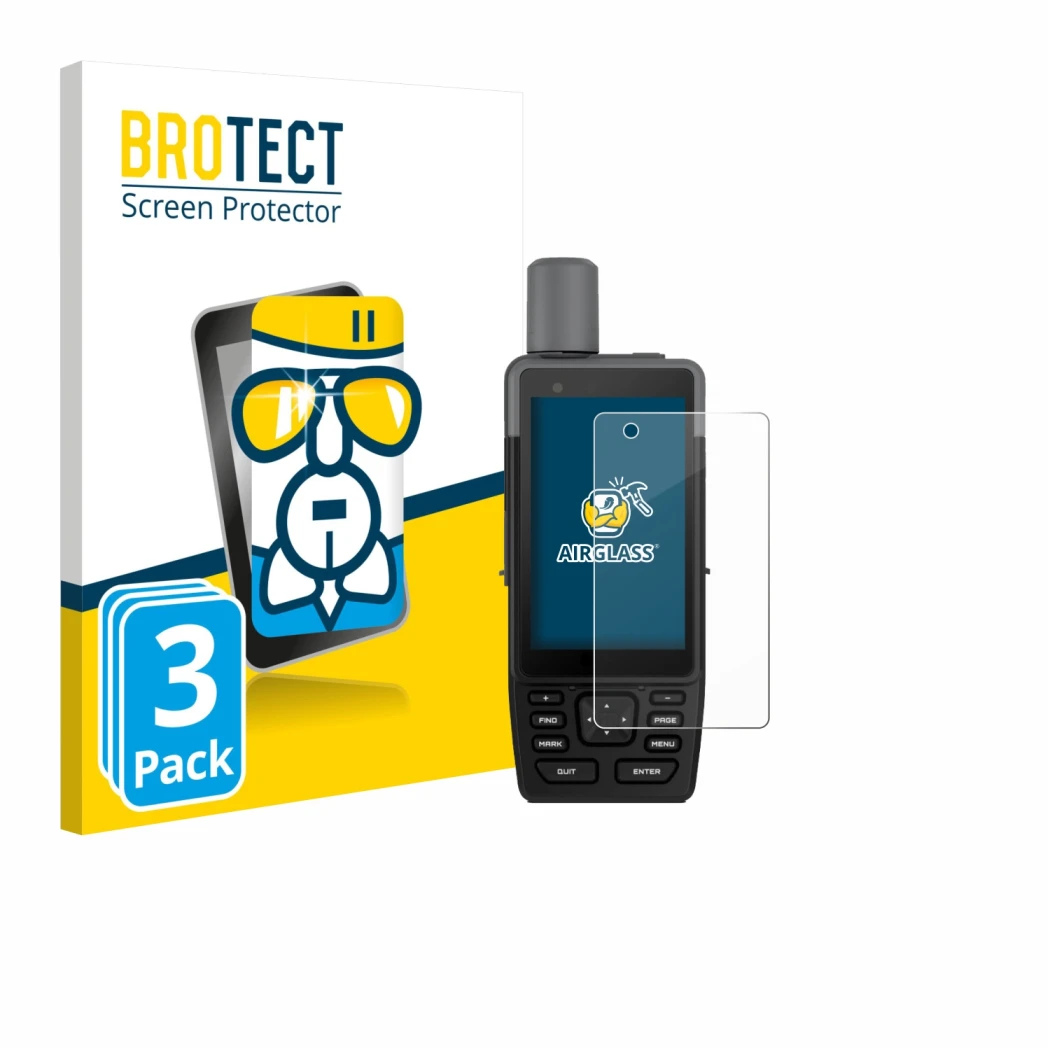 Parte frontale di una confezione del prodotto con il logo del marchio BROTECT. Accanto è raffigurato il dispositivo Garmin GPS